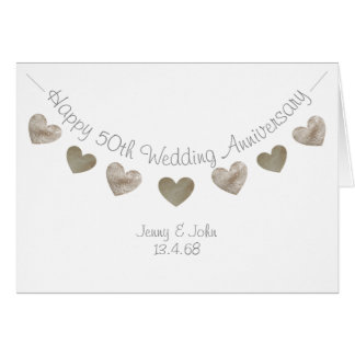 Happy 50th Wedding anniversary with golden hearts Card