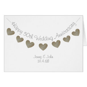 Happy 50th Wedding anniversary with golden hearts Cards