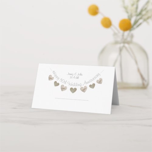 Happy 50th Wedding anniversary with golden hearts Place Card