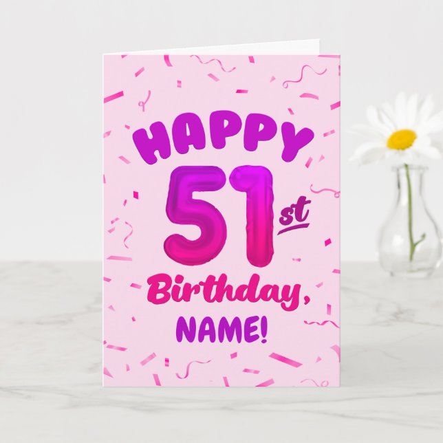 Happy 51st Birthday Card with Custom Name (Small Plant)