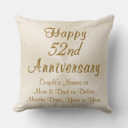 Happy 52nd Anniversary Gifts Personalized Pillow