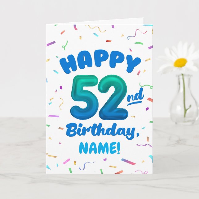 Happy 52nd Birthday Card with Custom Name (Small Plant)