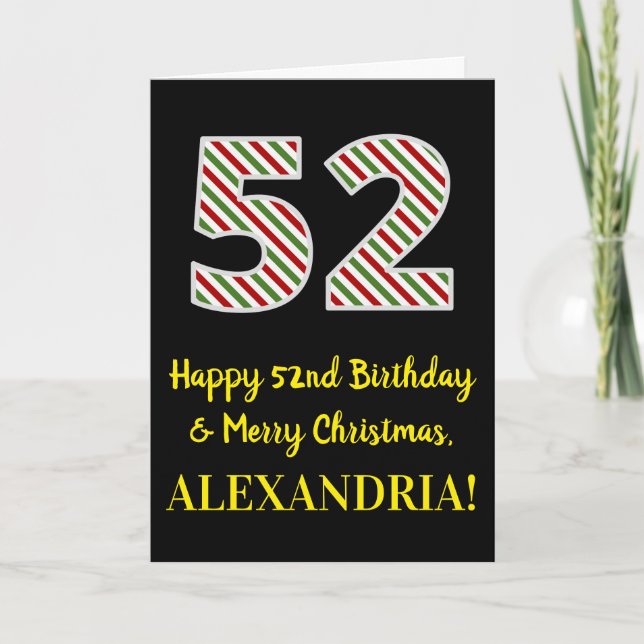 Happy 52nd Birthday & Merry Christmas, Custom Name Card (Front)