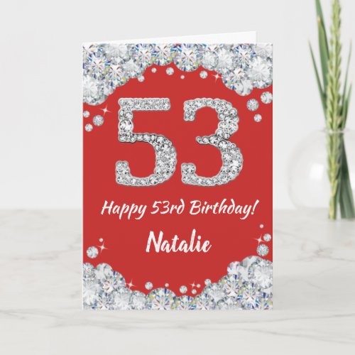 Happy 53rd Birthday Red and Silver Glitter Card