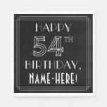 [ Thumbnail: Happy 54th Birthday; Art Deco Style; Custom Name Napkins ]