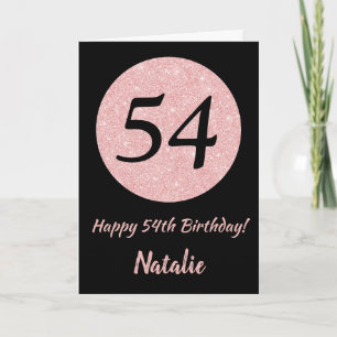 Happy 54th Birthday Black and Rose Pink Gold Card