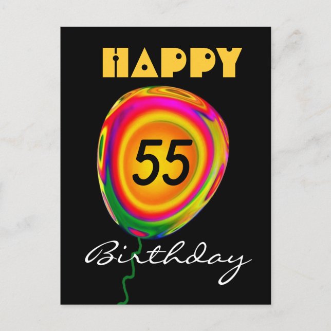 Happy 55 Birthday Colorful Gold Green Red Balloon Postcard (Front)