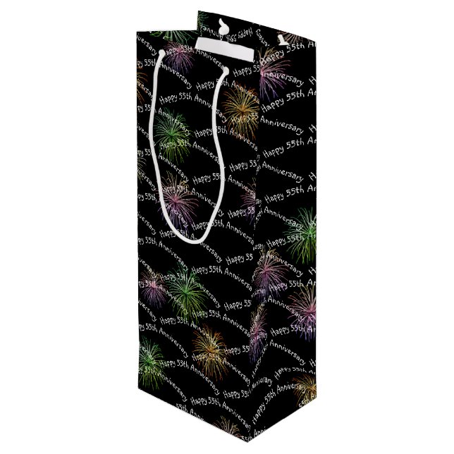 Happy 55th Anniversary Fireworks  Wine Gift Bag (Back Angled)