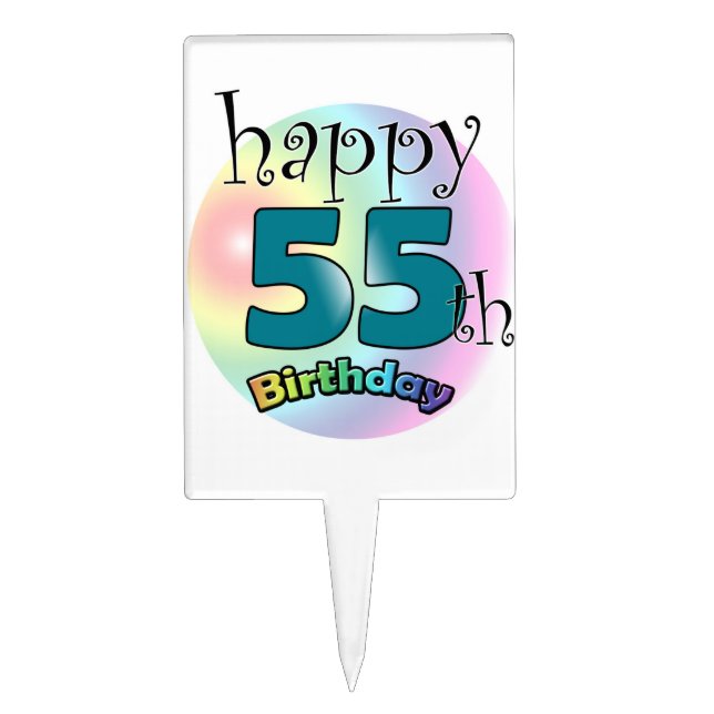 Happy 55th Birthday (blauw) Cake Topper (Front)