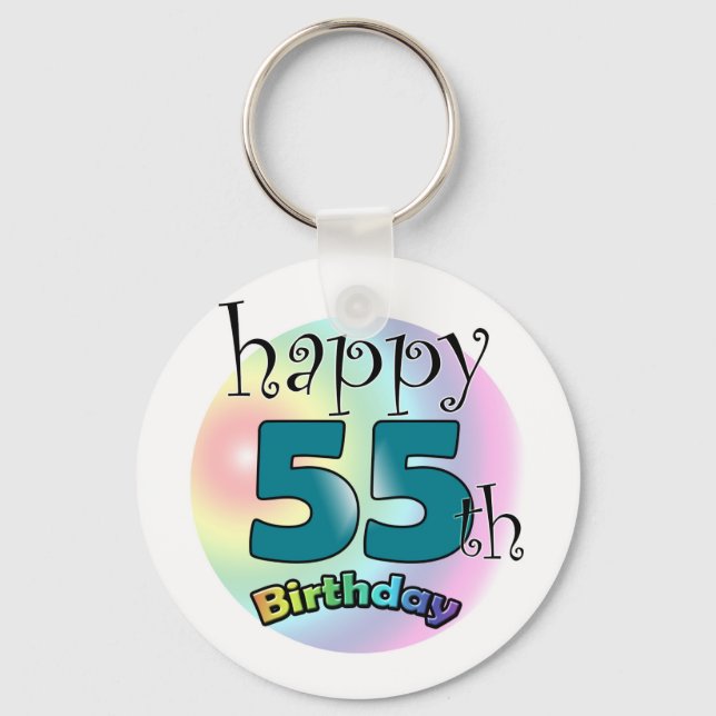 Happy 55th Birthday (blauw) Keychain (Front)