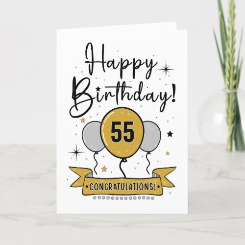 Happy 55th Birthday Card in gold