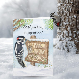 Happy 55th Birthday Downy Woodpecker Card