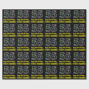 Happy 55th Birthday, Fun Colorful Stars Pattern 55 Wrapping Paper