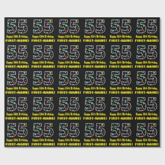 Happy 55th Birthday, Fun Colorful Stars Pattern 55 Wrapping Paper
