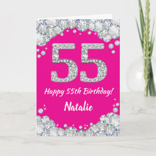 Happy 55th Birthday Hot Pink and Silver Glitter Card