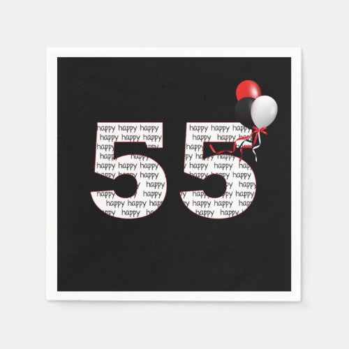 Happy 55th Birthday On Black  Napkins