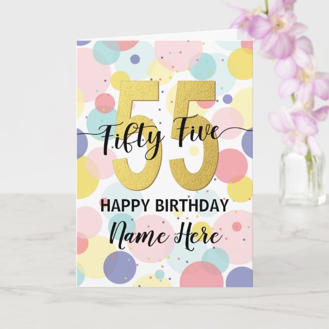 Happy 55th Birthday Pastel Rainbow Gold Woman Card (Orchid)