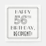 [ Thumbnail: Happy 56th Birthday; Art Deco Style; Custom Name Napkins ]