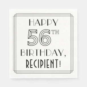 HAPPY 56TH BIRTHDAY; Art Deco Style; Custom Name Napkins
