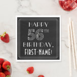 [ Thumbnail: Happy 56th Birthday; Art Deco Style; Custom Name Napkins ]