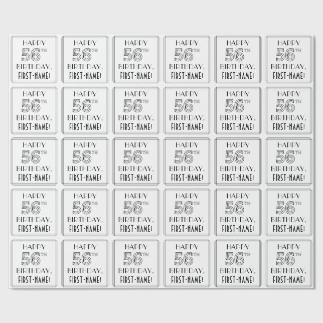HAPPY 56TH BIRTHDAY; Art Deco Style; Custom Name Wrapping Paper (Seam)