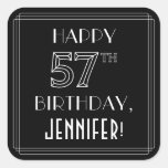 [ Thumbnail: Happy 57th Birthday; Art Deco Style; Custom Name Sticker ]