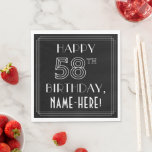 [ Thumbnail: Happy 58th Birthday; Art Deco Style; Custom Name Napkins ]