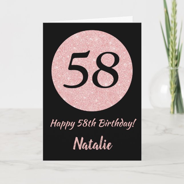 Happy 58th Birthday Black and Rose Pink Gold Card (Front)