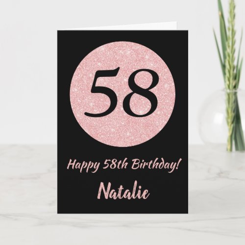 Happy 58th Birthday Black and Rose Pink Gold Card