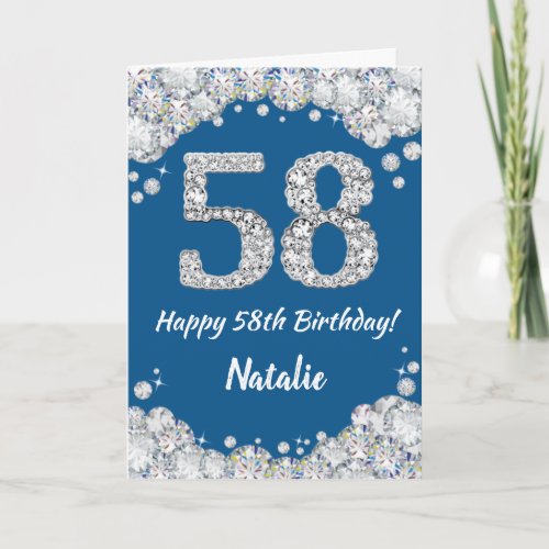 Happy 58th Birthday Blue and Silver Glitter Card