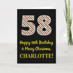 [ Thumbnail: Happy 58th Birthday & Merry Christmas, Custom Name Card ]