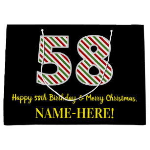 Happy 58th Birthday & Merry Christmas, Custom Name Large Gift Bag
