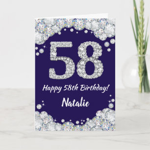 Happy 58th Birthday Navy Blue and Silver Glitter Card