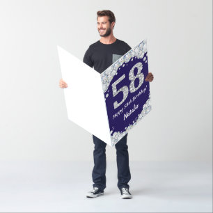 Happy 58th Birthday Navy Blue Silver Glitter Jumbo Card
