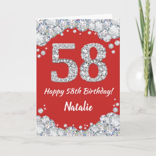 Happy 58th Birthday Red and Silver Glitter Card