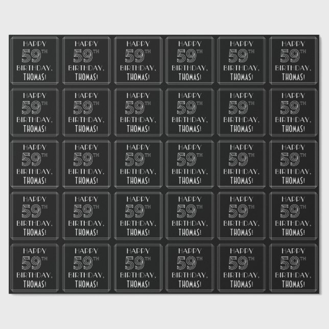 HAPPY 59TH BIRTHDAY; Art Deco Style w/ Custom Name Wrapping Paper (Flat)