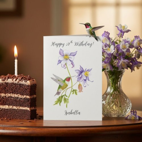 Happy 59th Birthday Columbine with Hummingbird Card