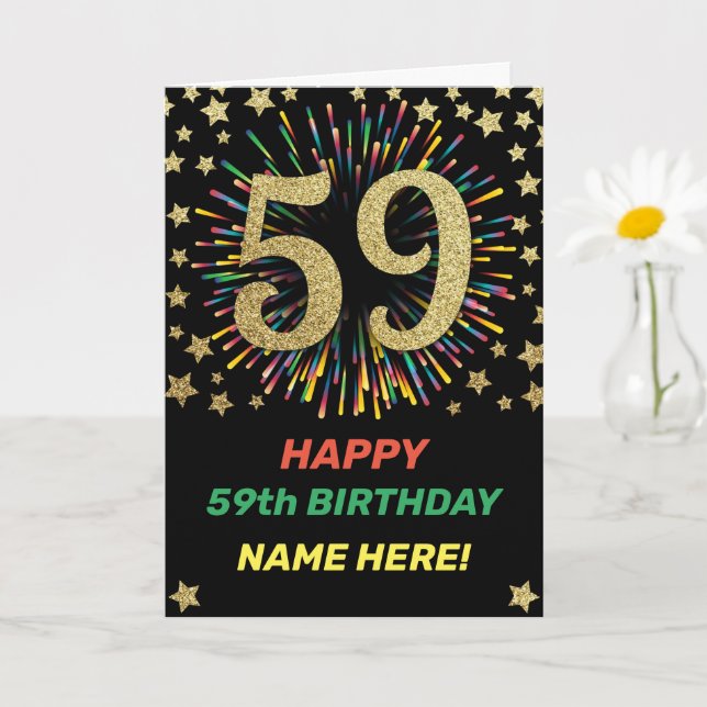 Happy 59th Birthday Firework Rainbow Gold Card (Small Plant)