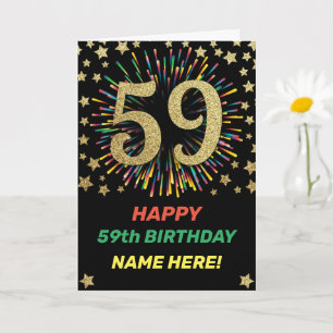 Happy 59th Birthday Firework Rainbow Gold Card