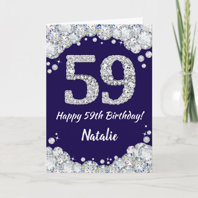 Happy 59th Birthday Navy Blue and Silver Glitter Card (Front)