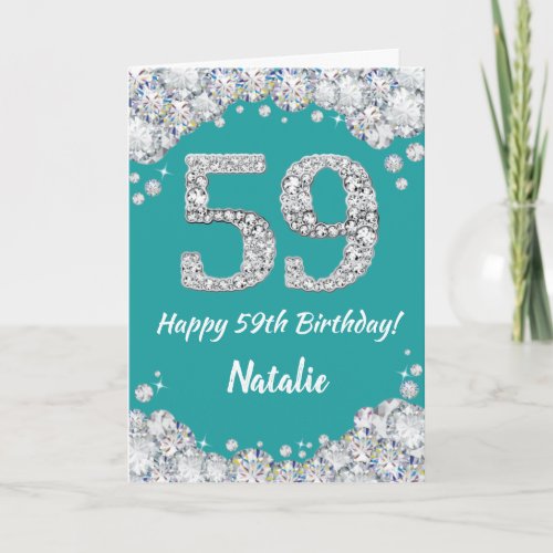 Happy 59th Birthday Teal and Silver Glitter Card