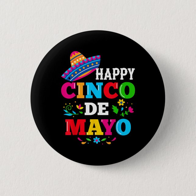 Happy 5 De Mayo Lets Fiesta Viva Mexico Cinco De M Button (Front)
