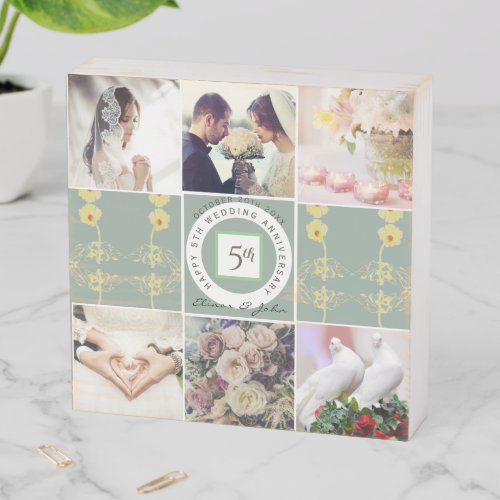 Happy 5th Anniversary  6 Custom Photos Daisies Wooden Box Sign