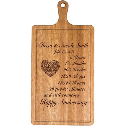 Happy 5th Anniversary Cherry Wooden Cutting Board (Front)