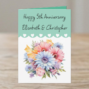 Happy 5th Anniversary flowers green Card