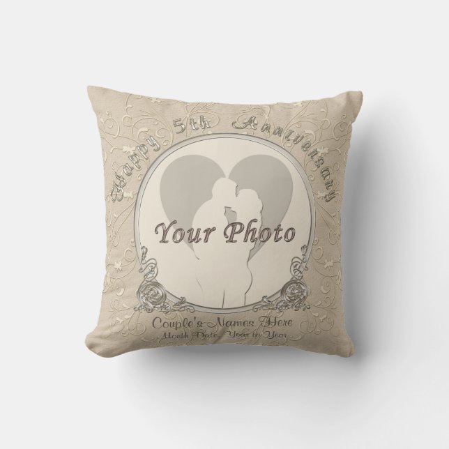 Happy 5th Anniversary Gift Ideas Your Photo, Text Throw Pillow (Front)