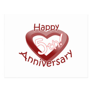 "Happy 5th Anniversary" Heart design Postcard