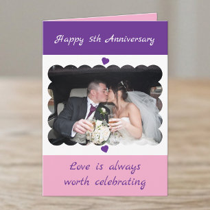 Happy 5th Anniversary photo purple Card