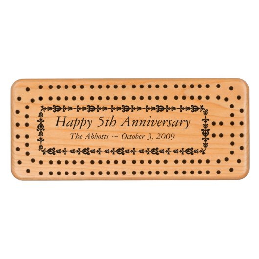 Happy 5th Anniversary Wood Cribbage Board (Front (Horizontal))