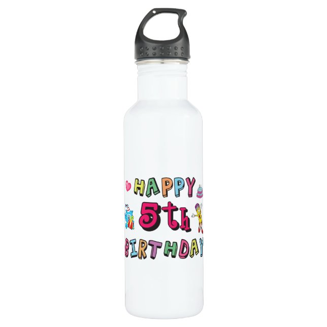 Happy 5th Birthday 5 year old b-day wishes Stainless Steel Water Bottle (Front)